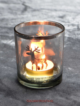 Hexenshop Dark Phönix Vintage Glasteelicht Hirsch Silberfarben